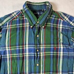 Ralph Lauren Classic Fit Plaid Button Down Shirt Mens Large Green Blue Casual